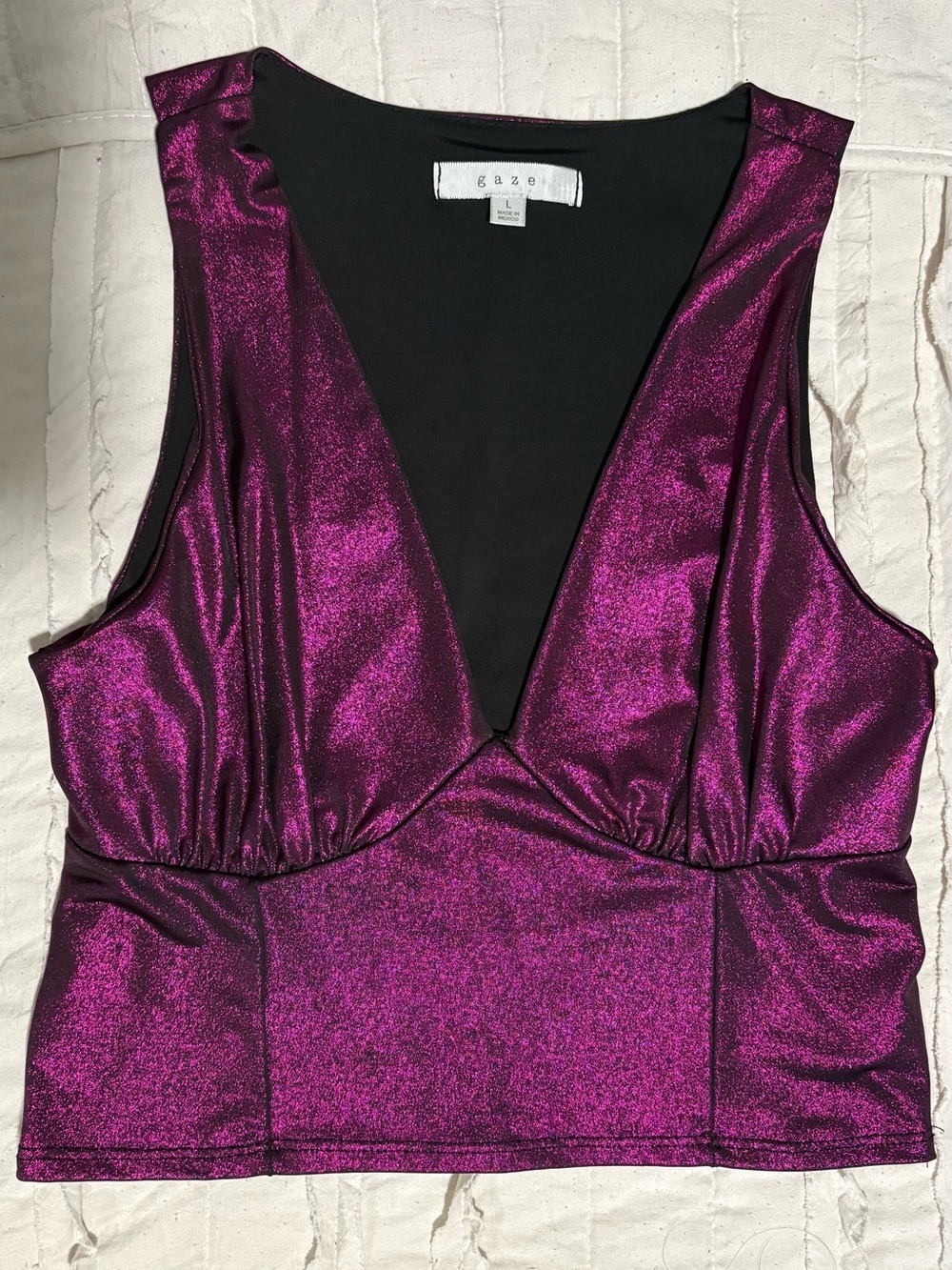gaze Metallic Plum Deep V Tank Top